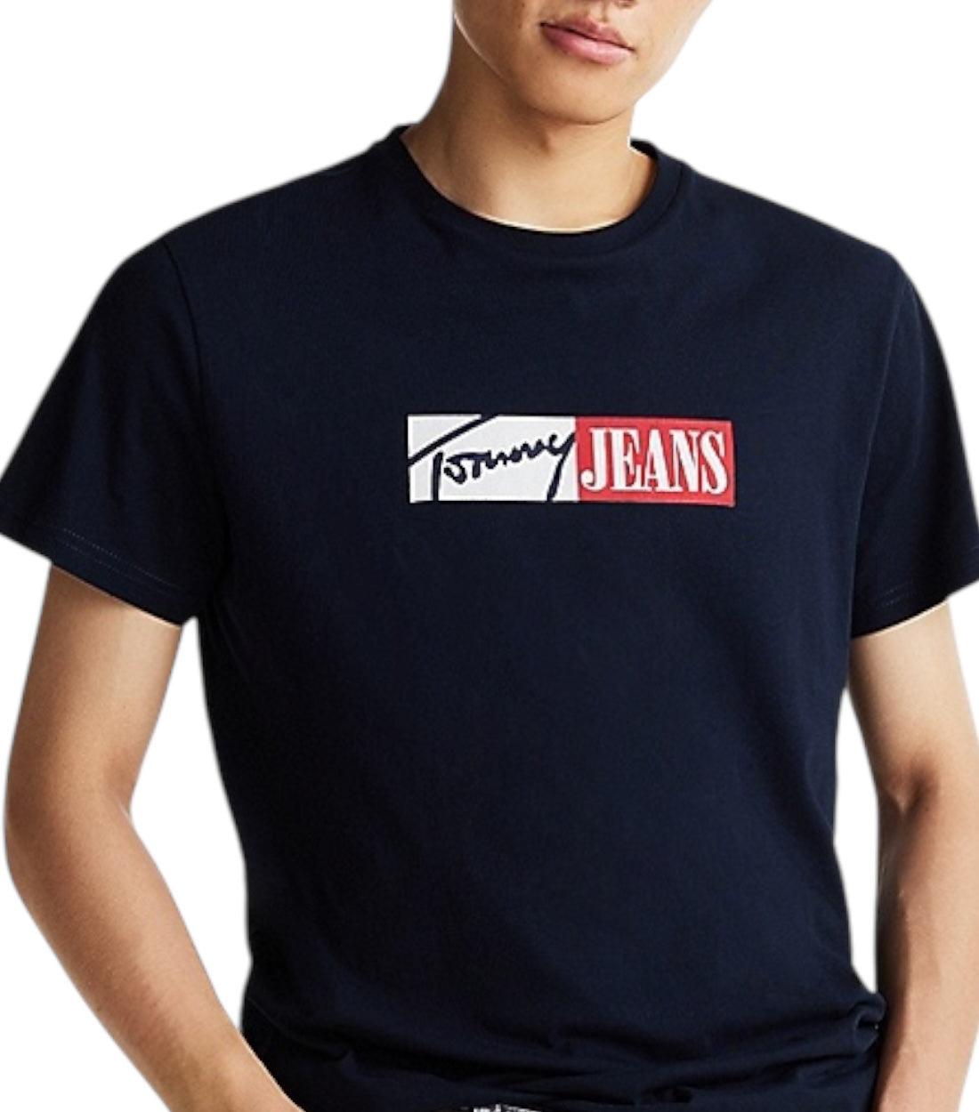 Tommy Hilfiger Jeans Donkerblauwe Signature Logo T-shirt