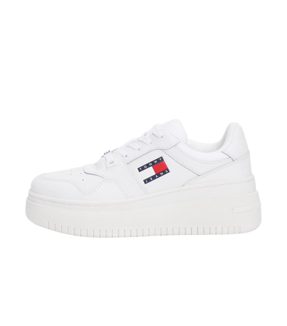 Tommy Hilfiger Jeans Wit Leren Basketbal Sneakers Met Plateauzool