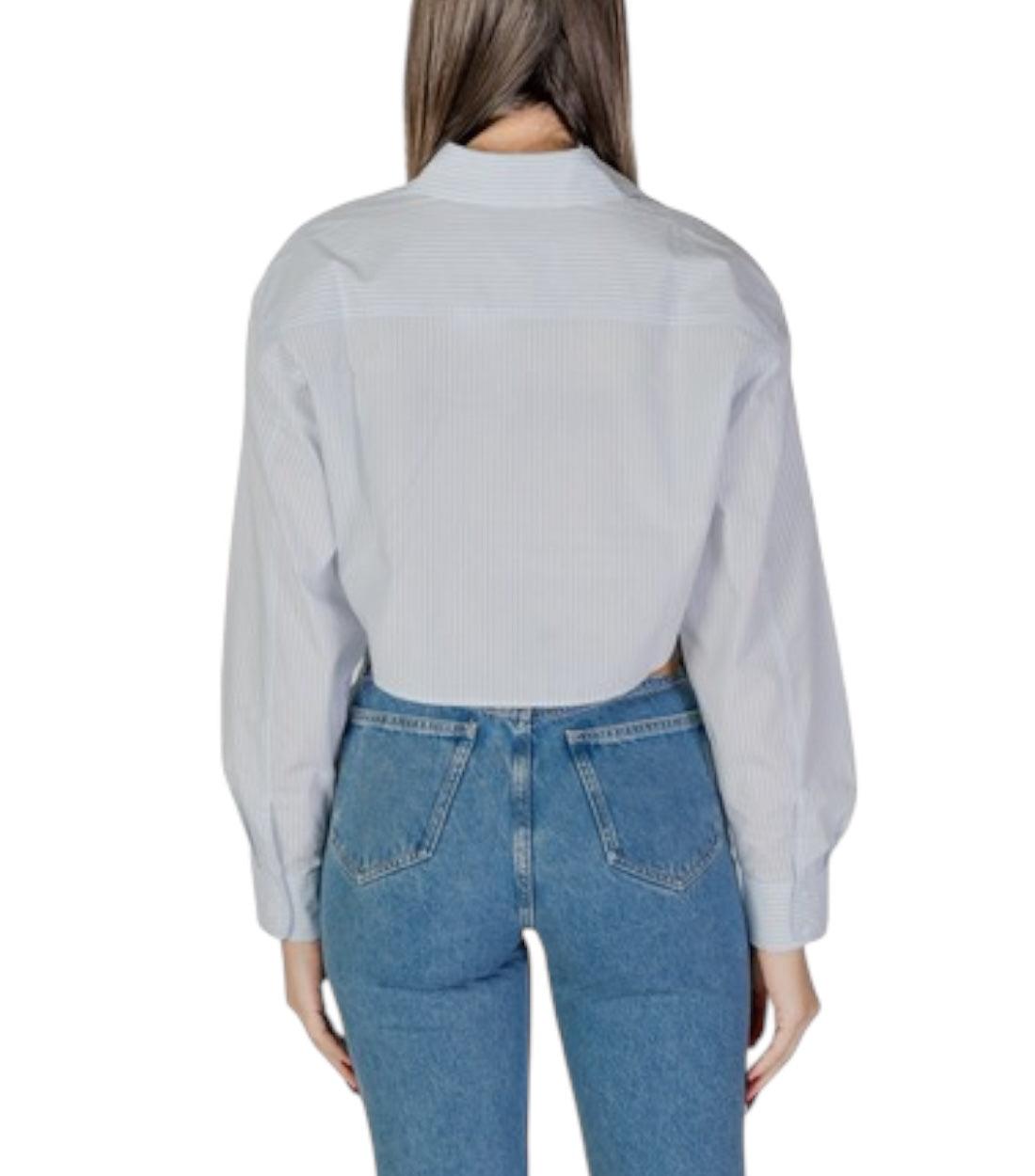 Calvin Klein Jeans Blauw Woven Label Cropped Blouse
