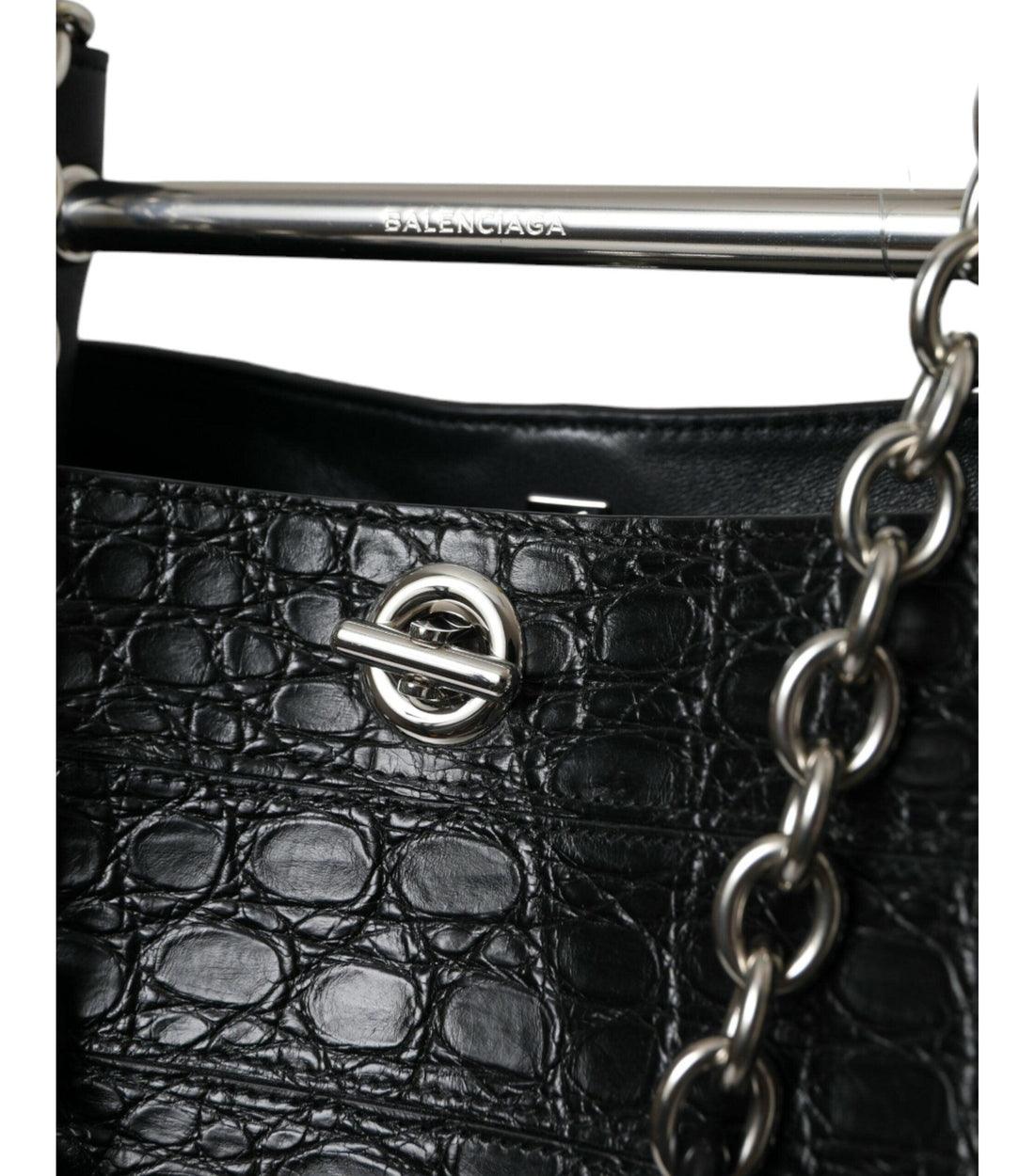 Balenciaga Luxe Zwarte Krokodillenleer Bucket Tas