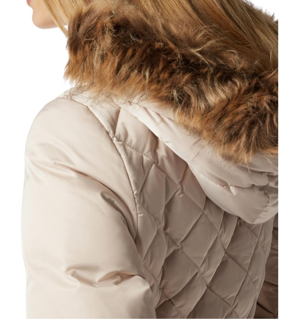Guess Beige Lollie Lange donsjas met imitatiebont