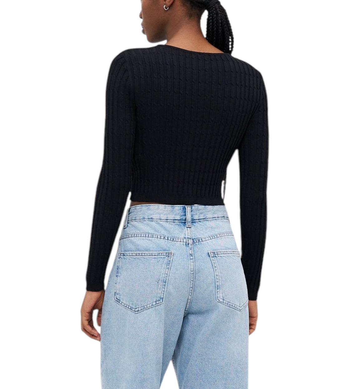 Only Zwart Croptop Met Lange Mouwen