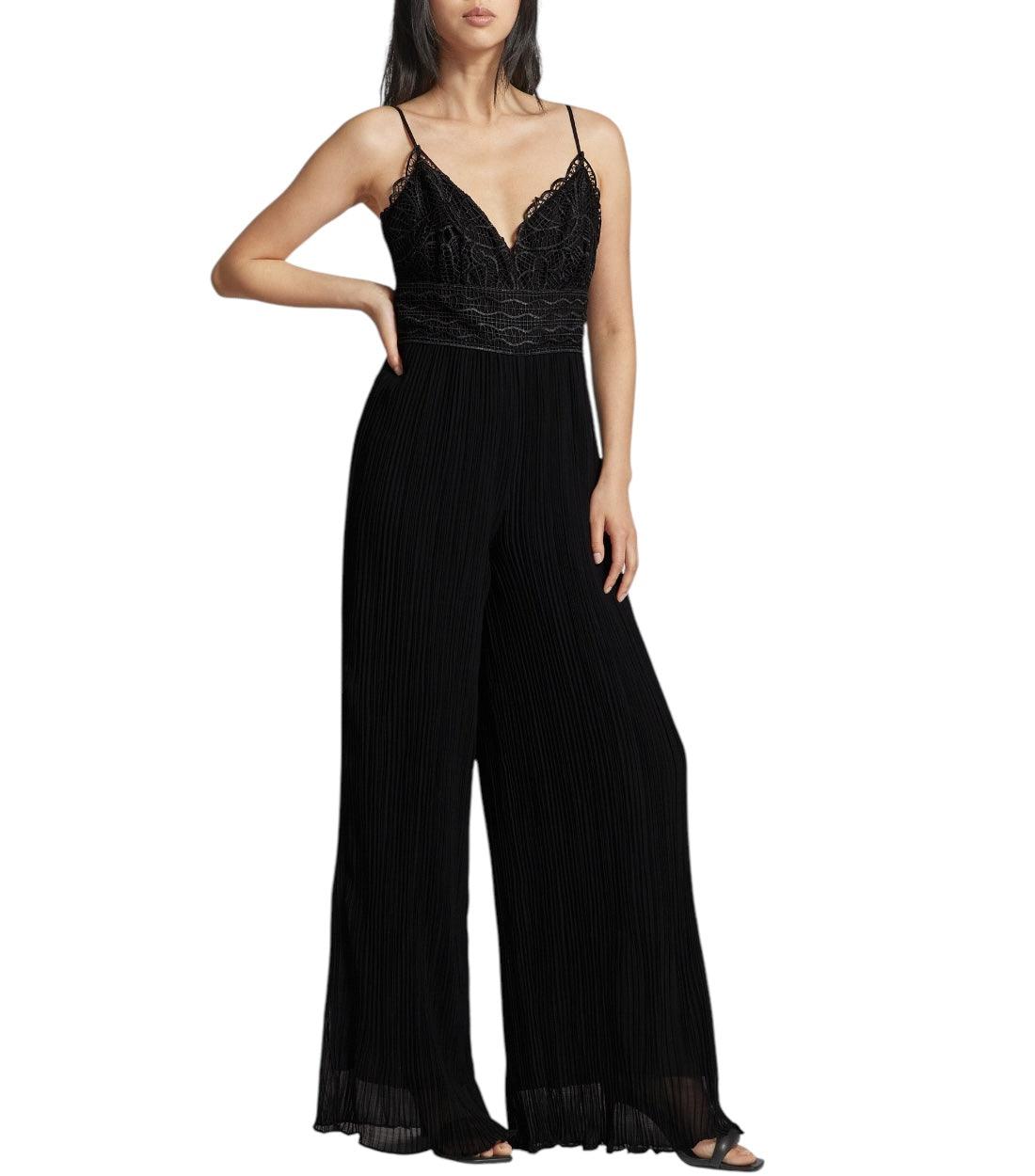 Guess Zwart Jumpsuit Met Plissevouwen En Kant