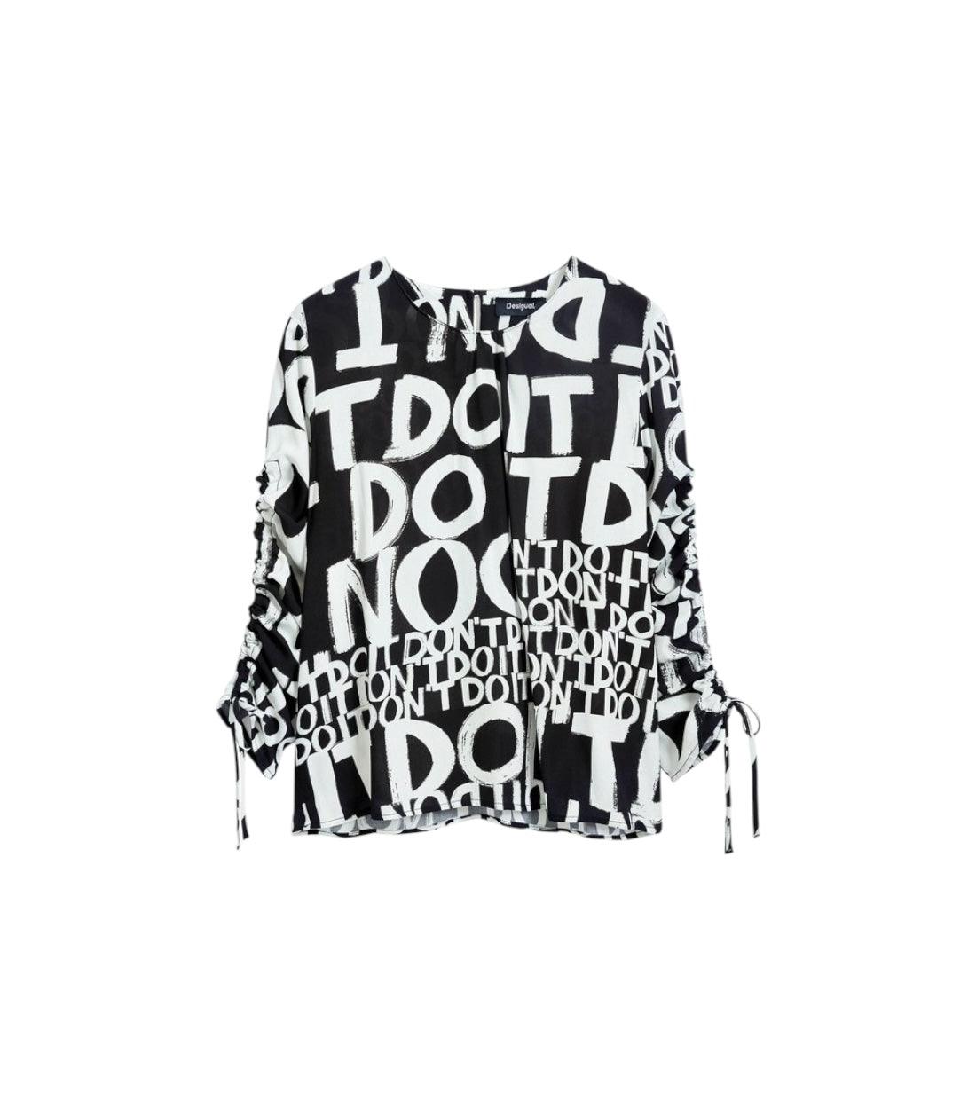 Desigual Zwarte Blouse Met Letters En Strik
