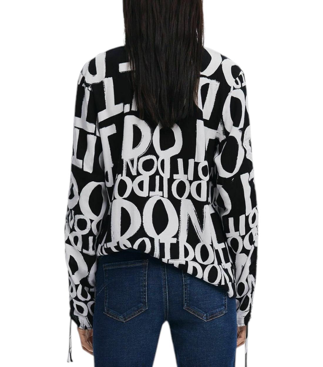Desigual Zwarte Blouse Met Letters En Strik