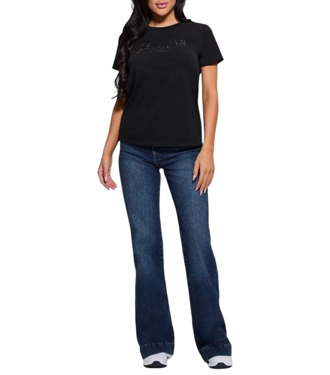 Guess Zwart SCRIPT KANTEN LOGO T-shirt