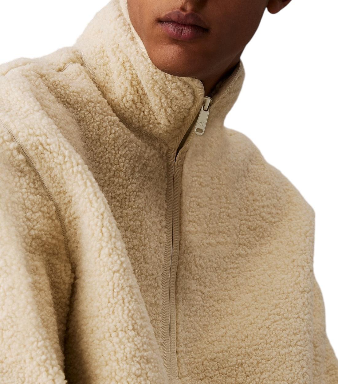 Calvin Klein Jeans Beige Teddy Sweatshirt Met Hoog Halslijn
