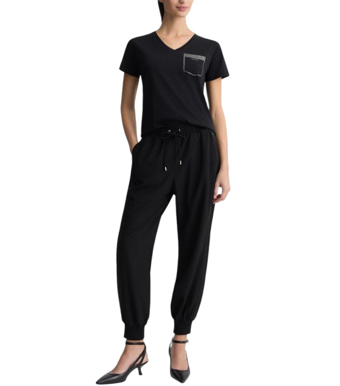 Liu Jo Zwart T-shirt Met Strass Steentjes