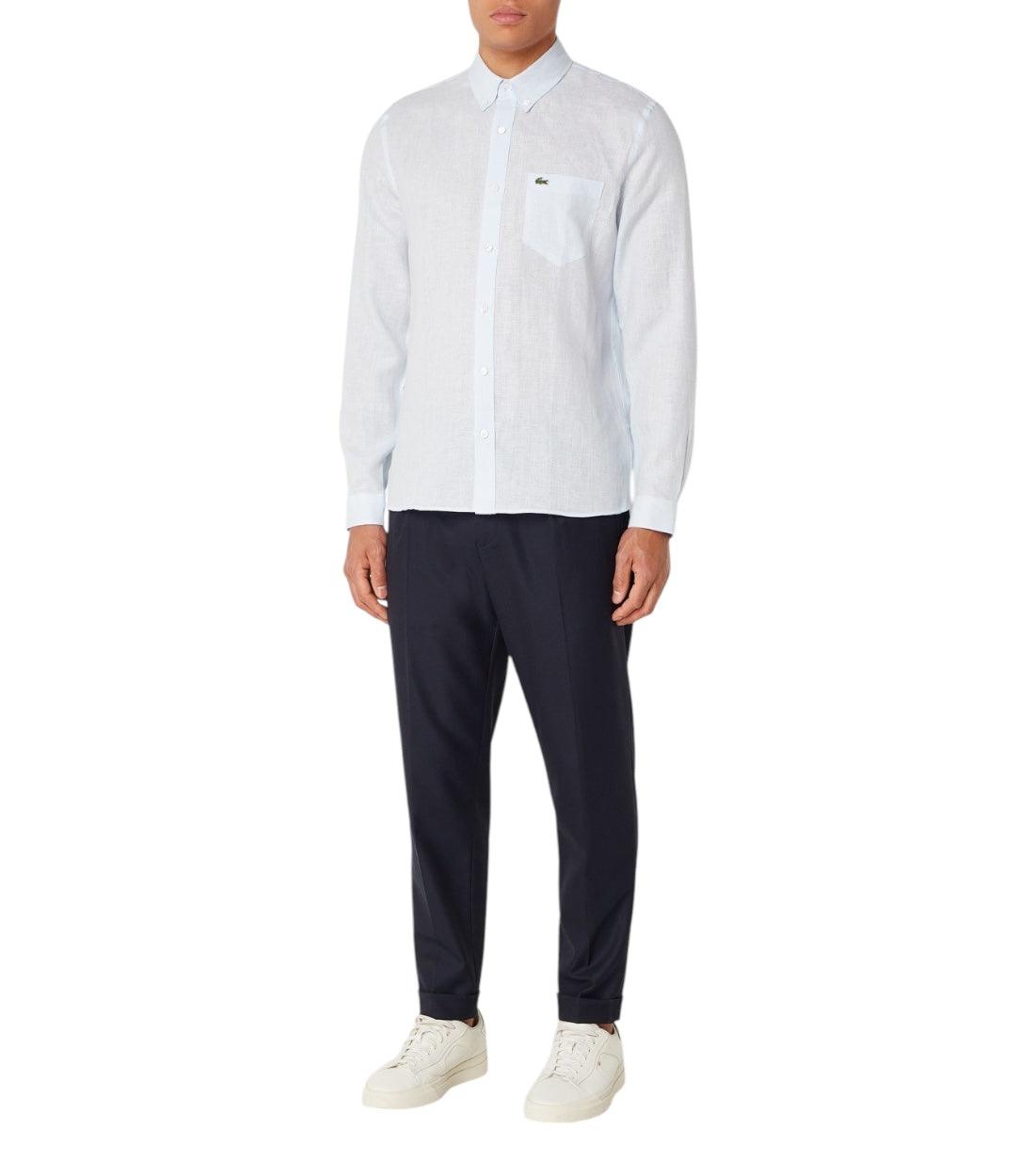 Lacoste Blauw Linnen Regular Fit Overhemd