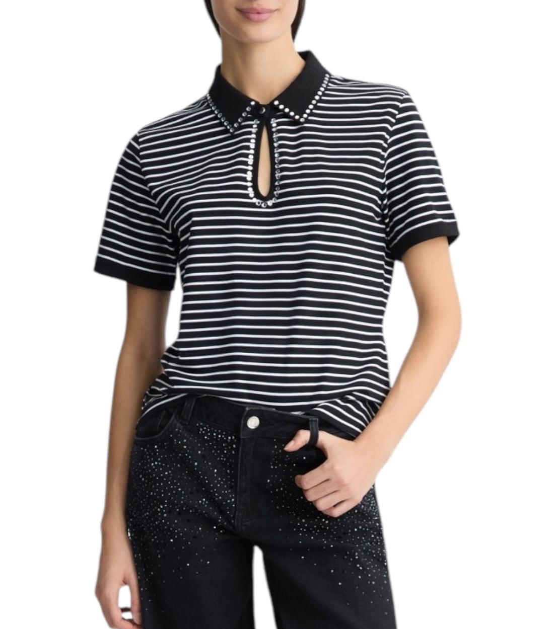 Liu Jo Zwart Polo Top Met Strass Steentjes