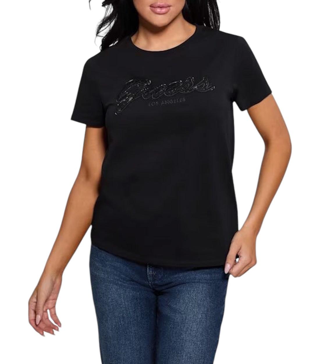 Guess Zwart SCRIPT KANTEN LOGO T-shirt