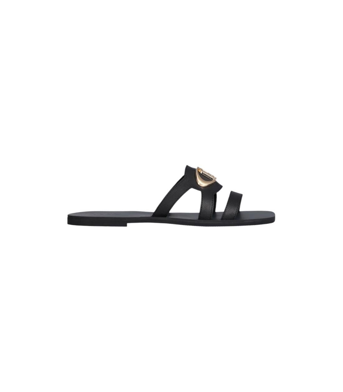 Liu Jo Zwart Platte Sandalen Met Logo
