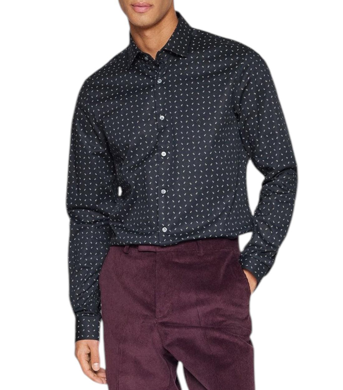 Calvin Klein Zwart Twill Print Zakelijk Overhemd