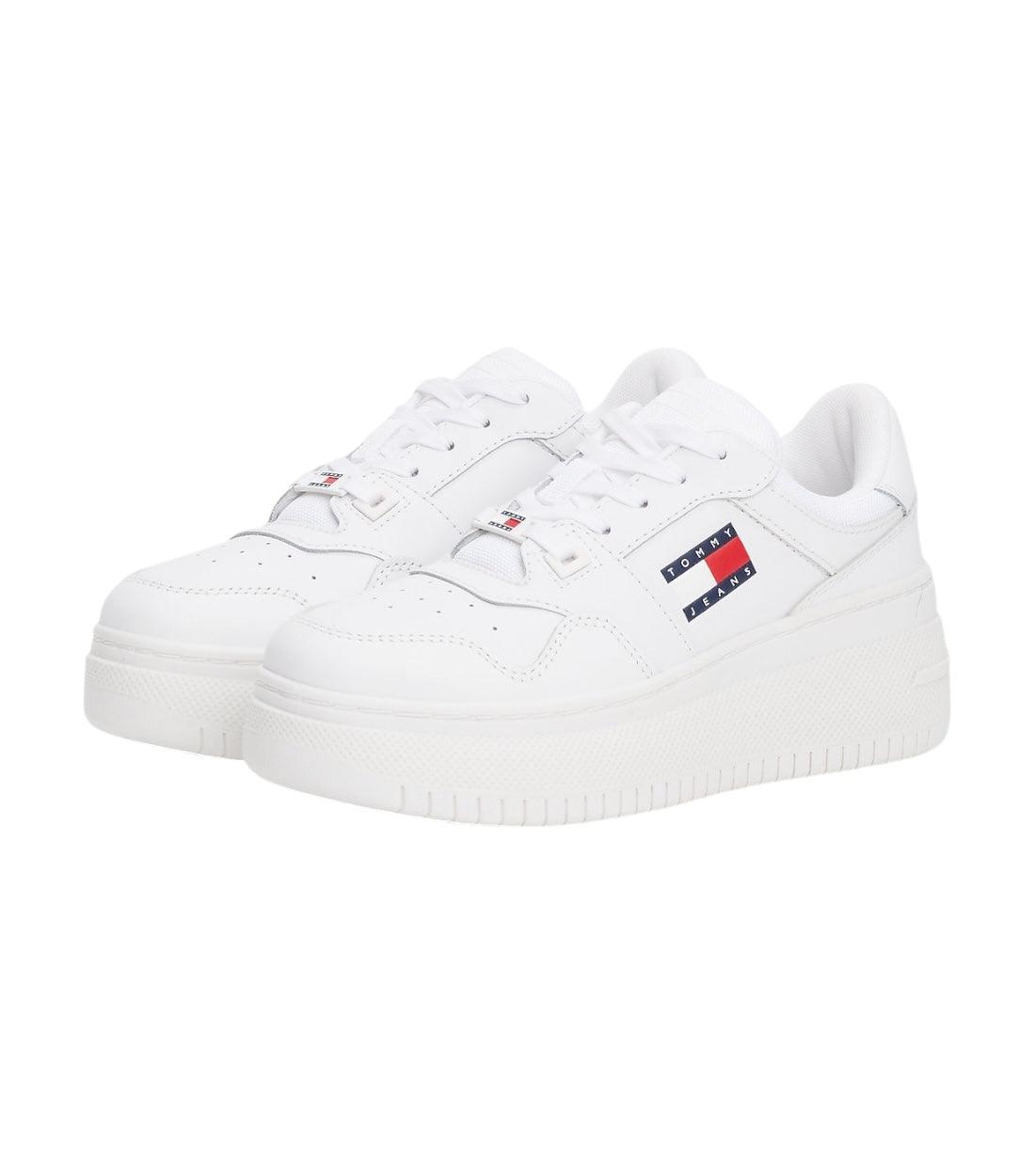 Tommy Hilfiger Jeans Wit Leren Basketbal Sneakers Met Plateauzool