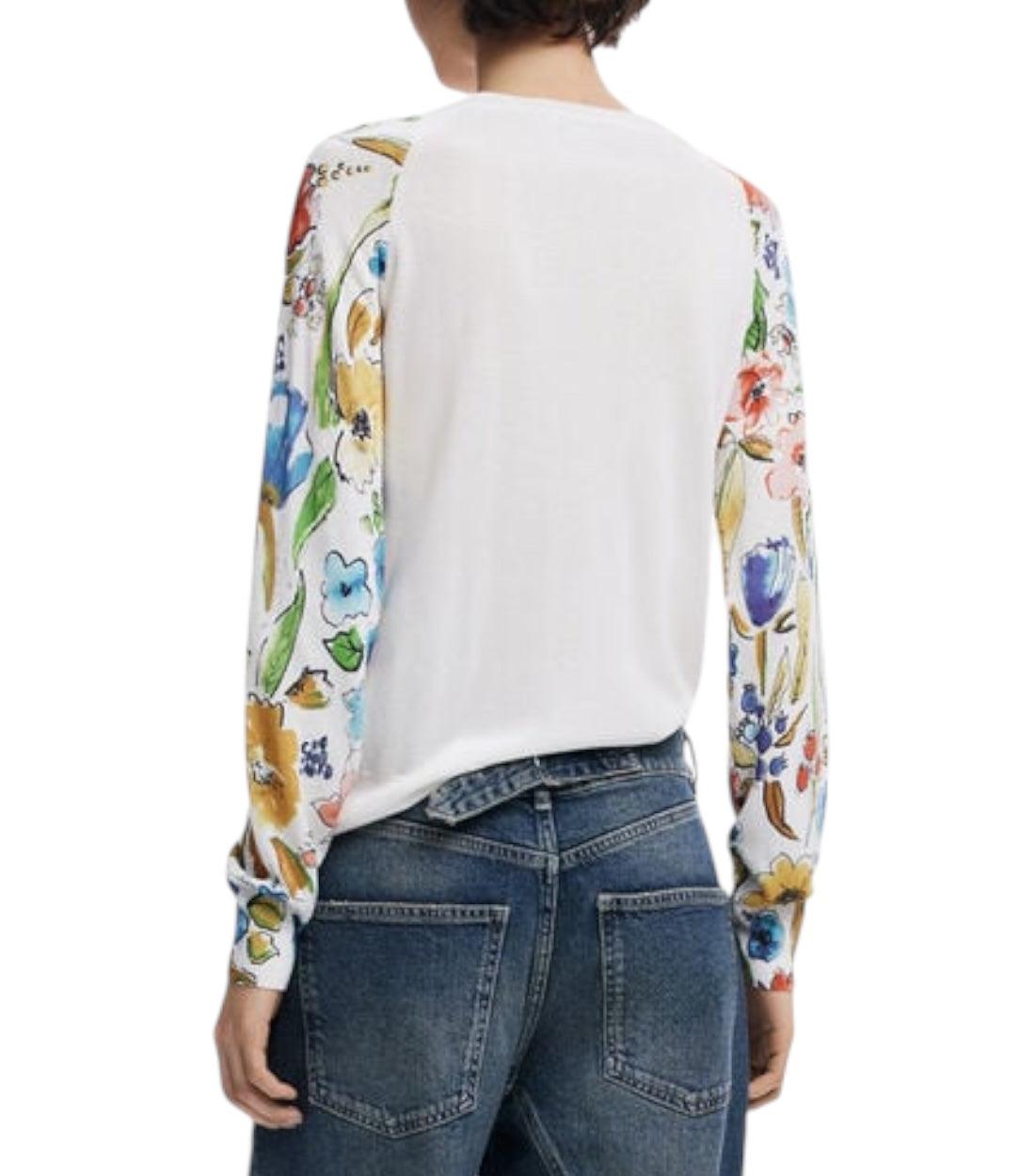 Desigual Witte Trui Met Bloemenmouwen