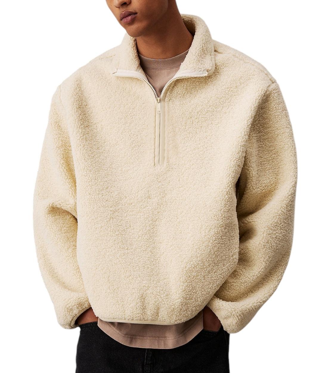 Calvin Klein Jeans Beige Teddy Sweatshirt Met Hoog Halslijn