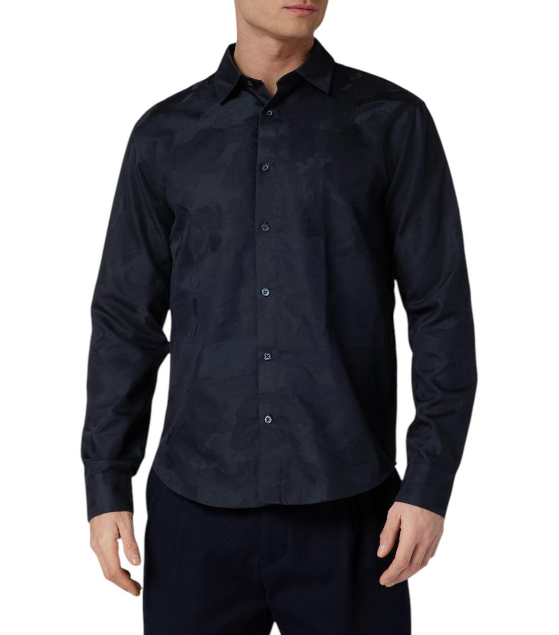 Armani Exchange Blauw Camo Regular Fit Overhemd Met Labelmotief