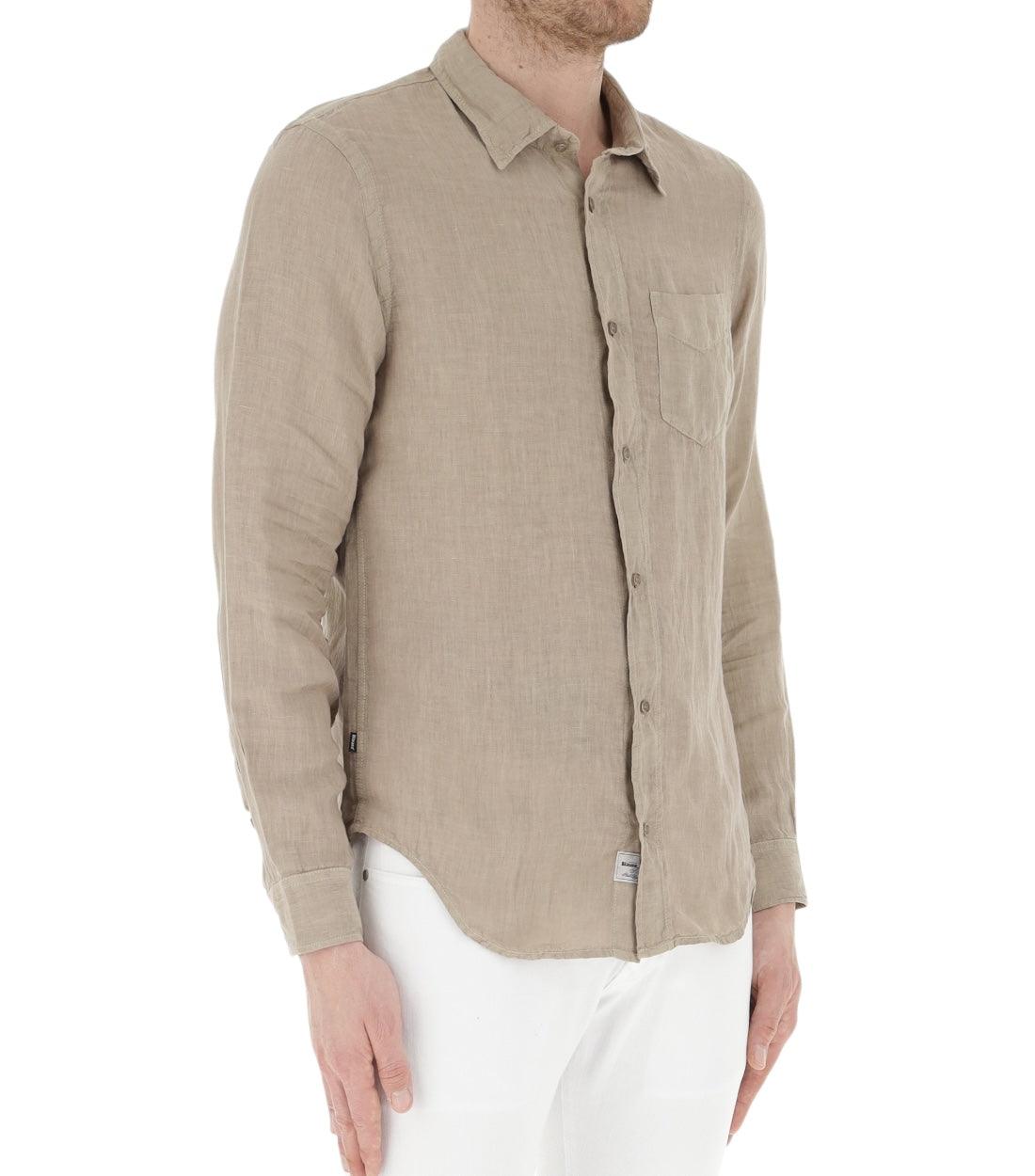 Blauer Beige Linnen Overhemd