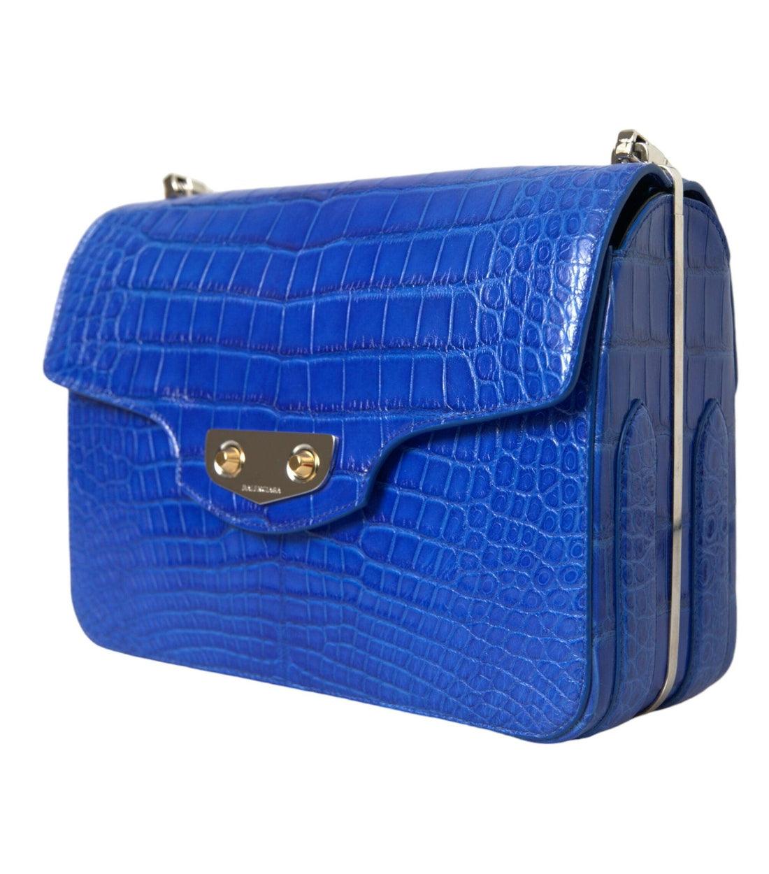 Balenciaga Luxe Blauw Schoudertas van Alligatorleer met Elegante Ketting
