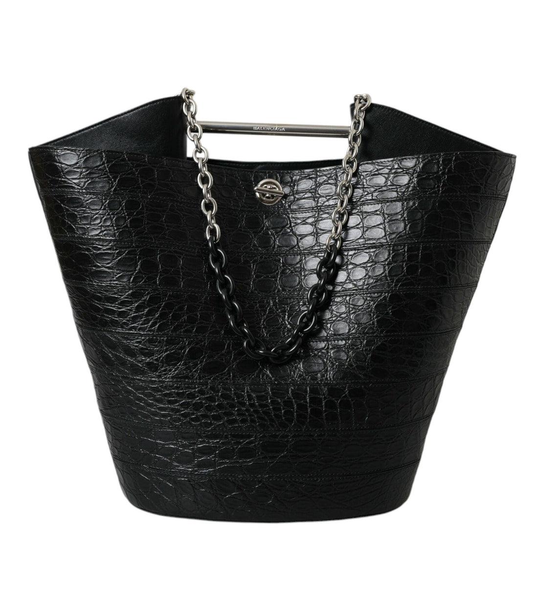 Balenciaga Luxe Zwarte Krokodillenleer Bucket Tas