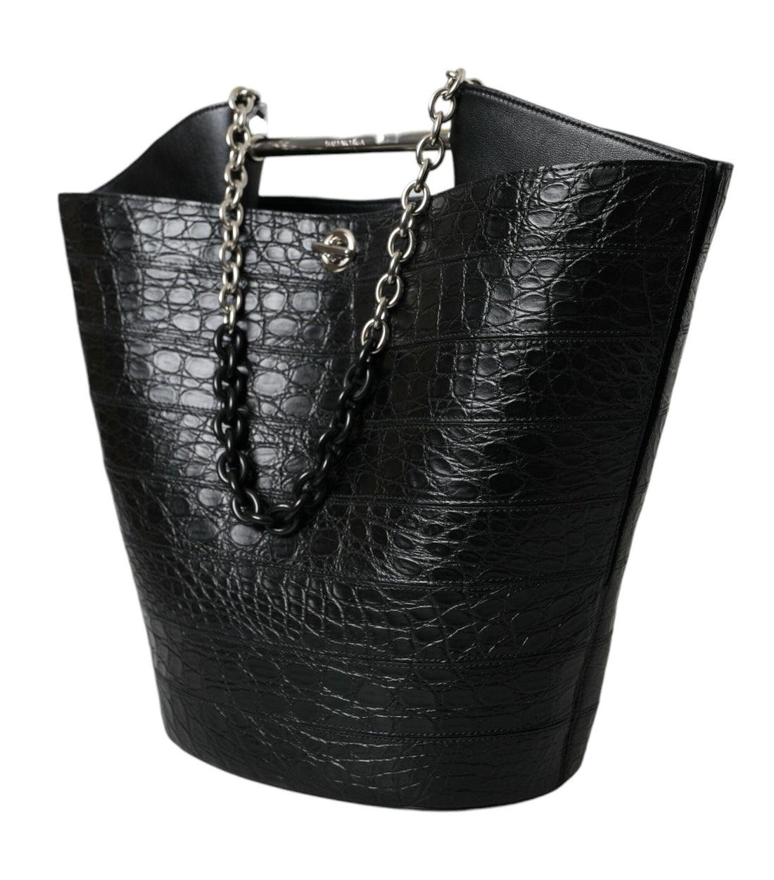 Balenciaga Luxe Zwarte Krokodillenleer Bucket Tas