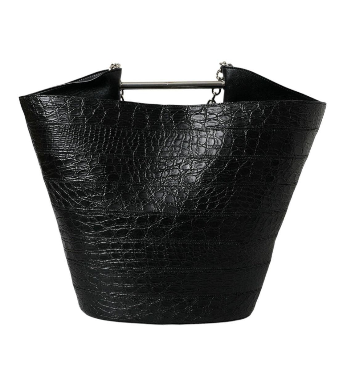 Balenciaga Luxe Zwarte Krokodillenleer Bucket Tas