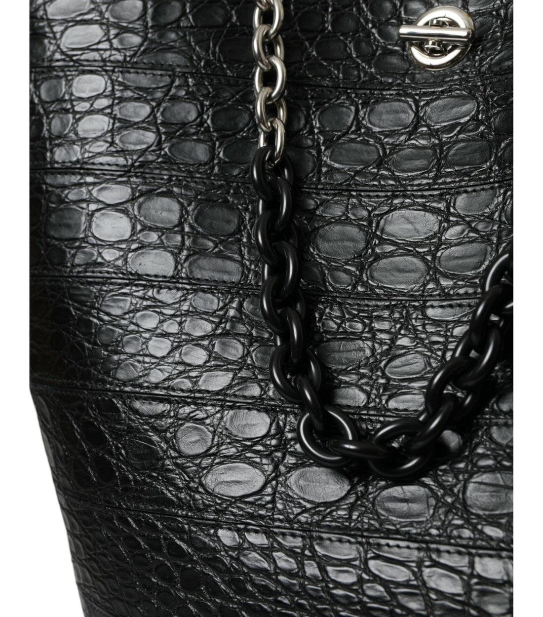 Balenciaga Luxe Zwarte Krokodillenleer Bucket Tas