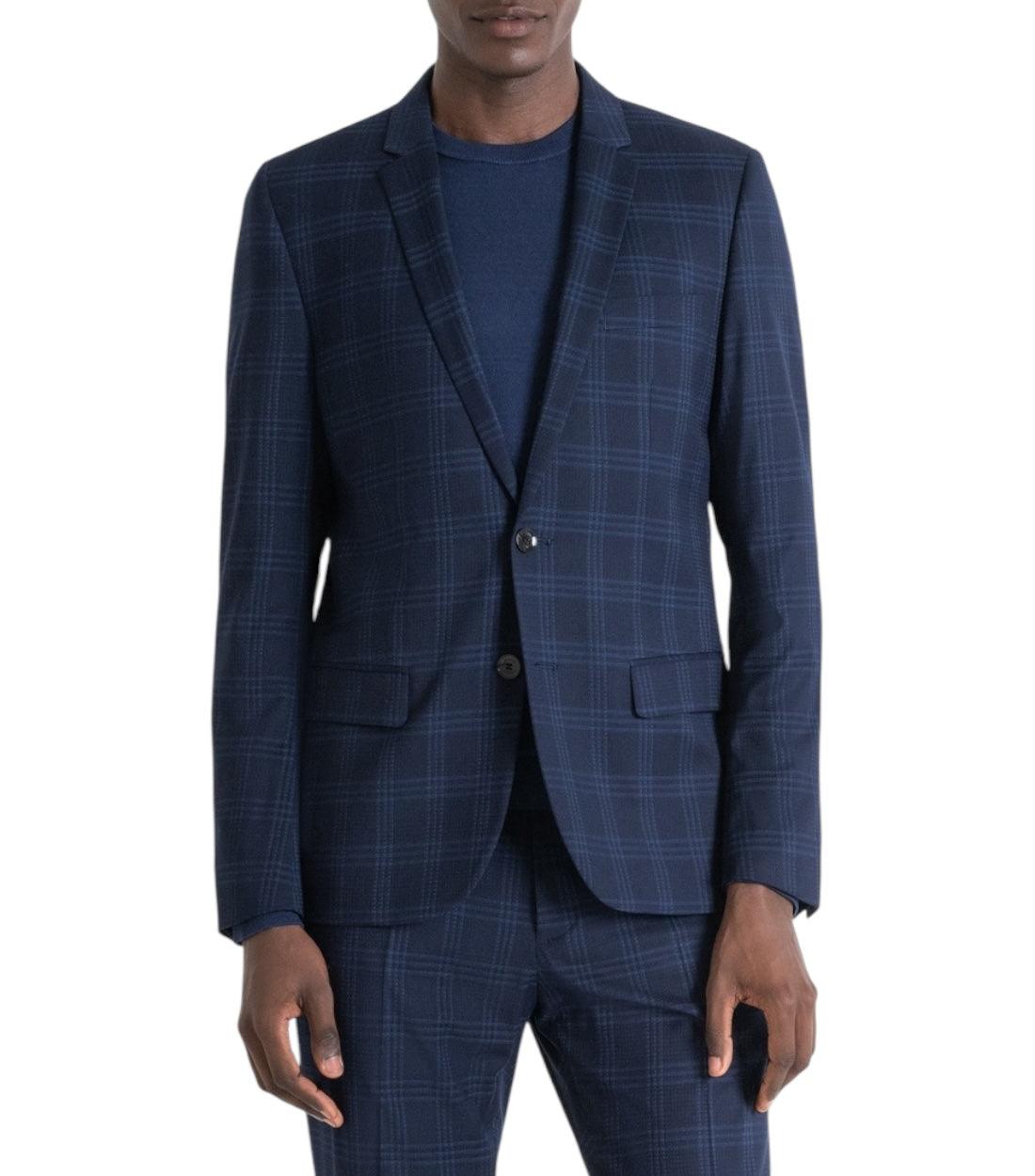 Antony Morato Blauw Slim Fit Bonnie Jas Met Viscosemengsel Geruit Patroon