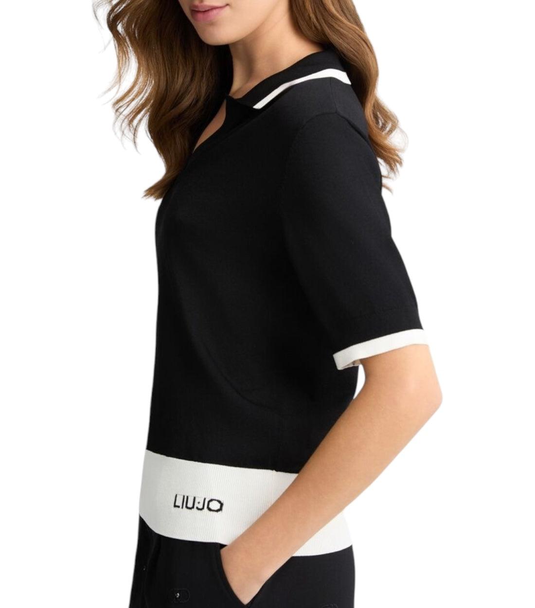 Liu Jo Zwart Geribbelde T-shirt