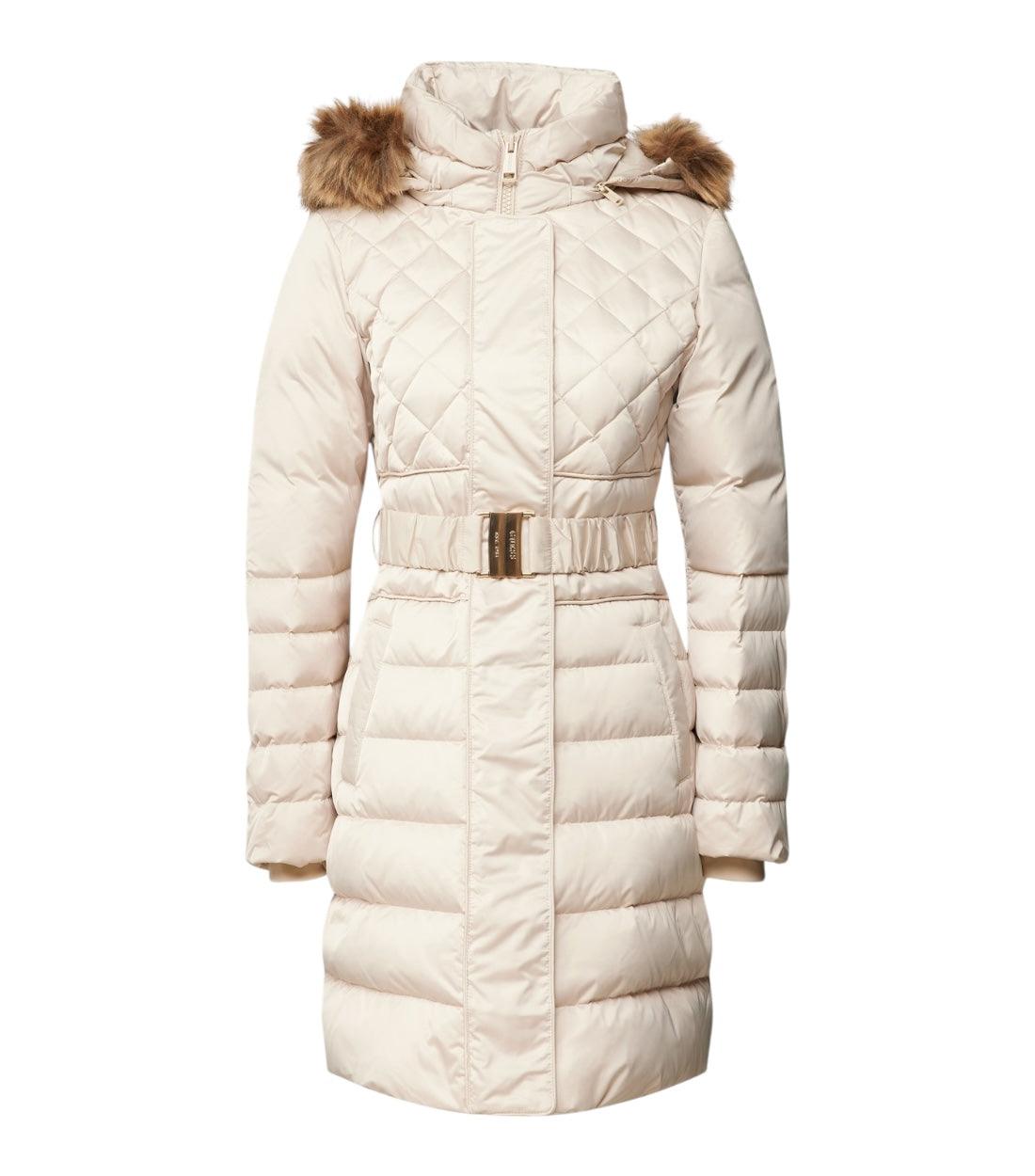 Guess Beige Lollie Lange donsjas met imitatiebont