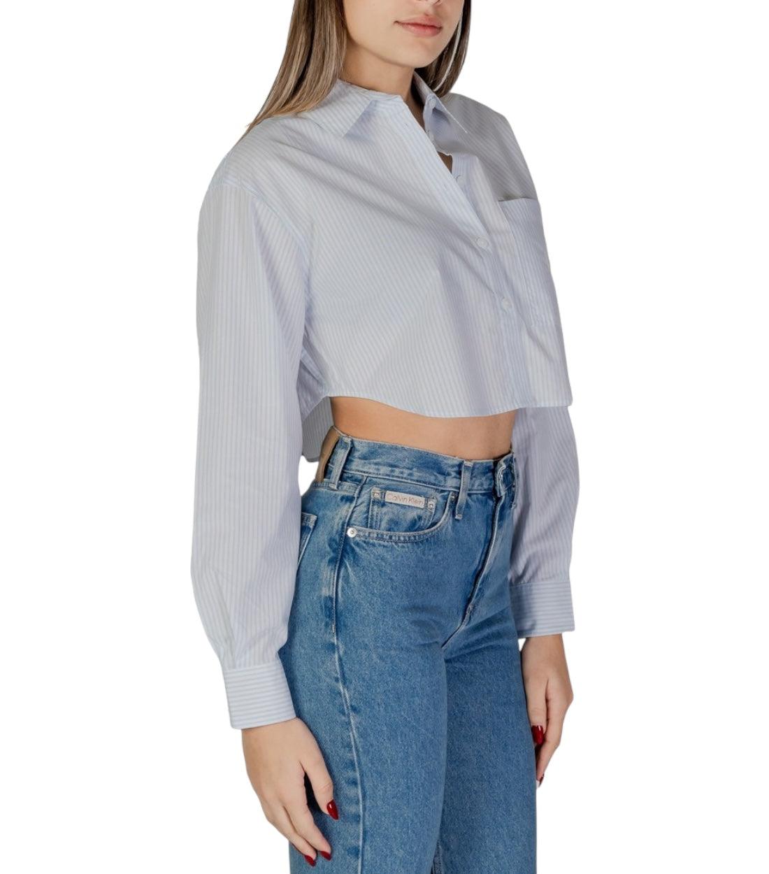 Calvin Klein Jeans Blauw Woven Label Cropped Blouse