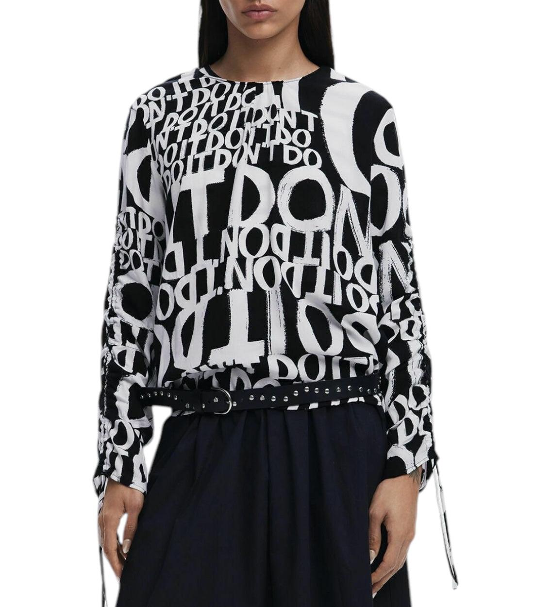 Desigual Zwarte Blouse Met Letters En Strik