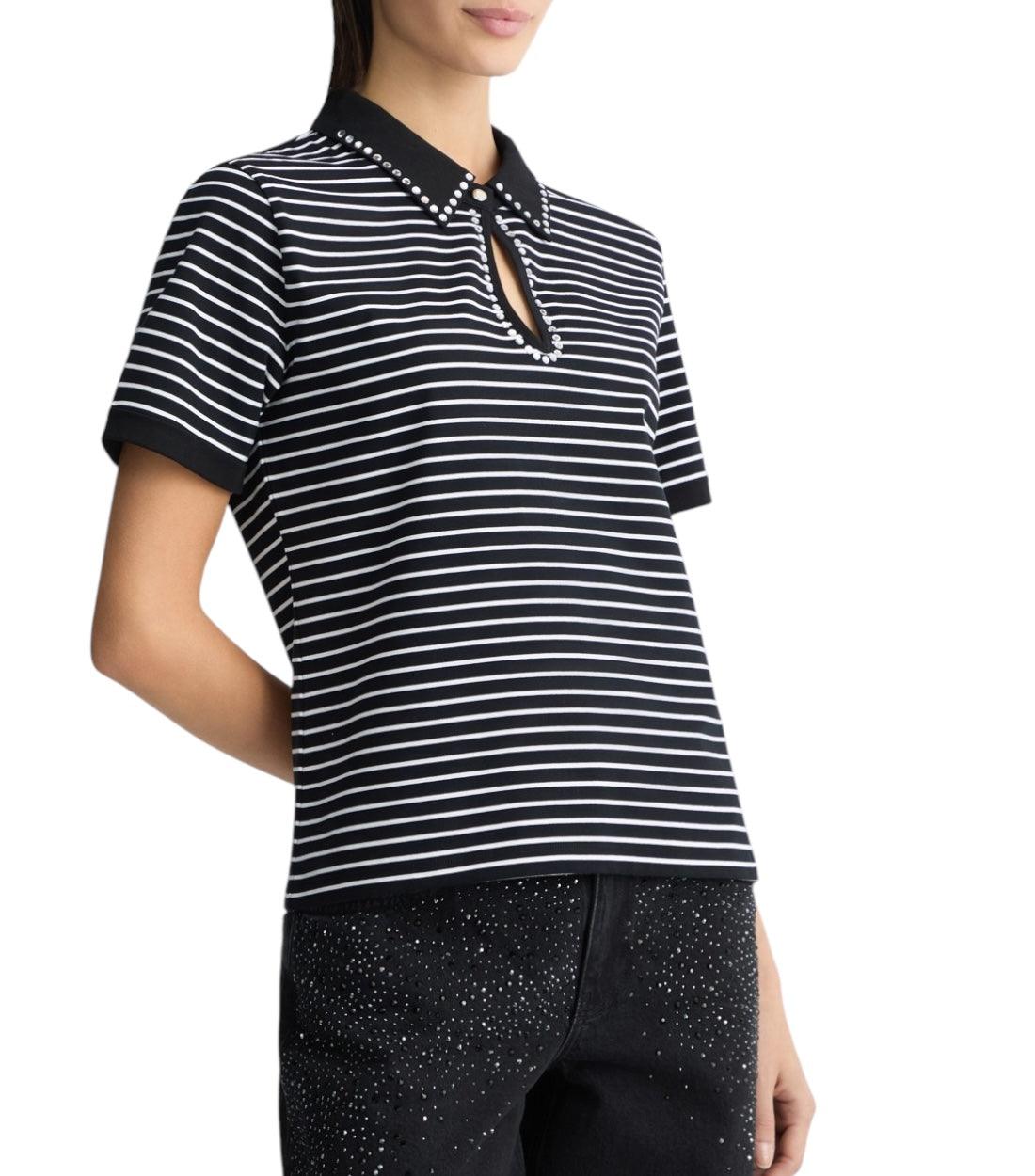 Liu Jo Zwart Polo Top Met Strass Steentjes