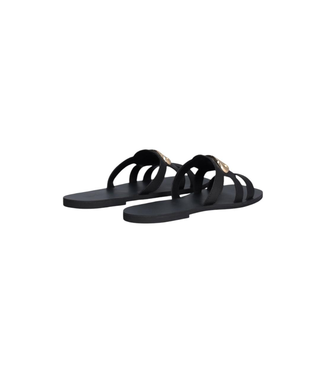 Liu Jo Zwart Platte Sandalen Met Logo