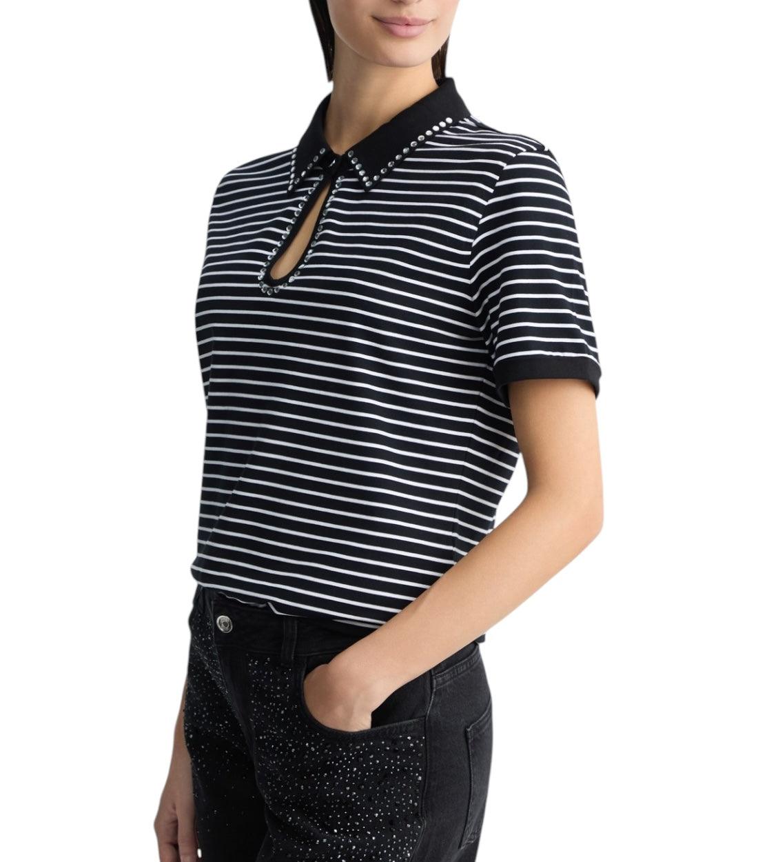 Liu Jo Zwart Polo Top Met Strass Steentjes