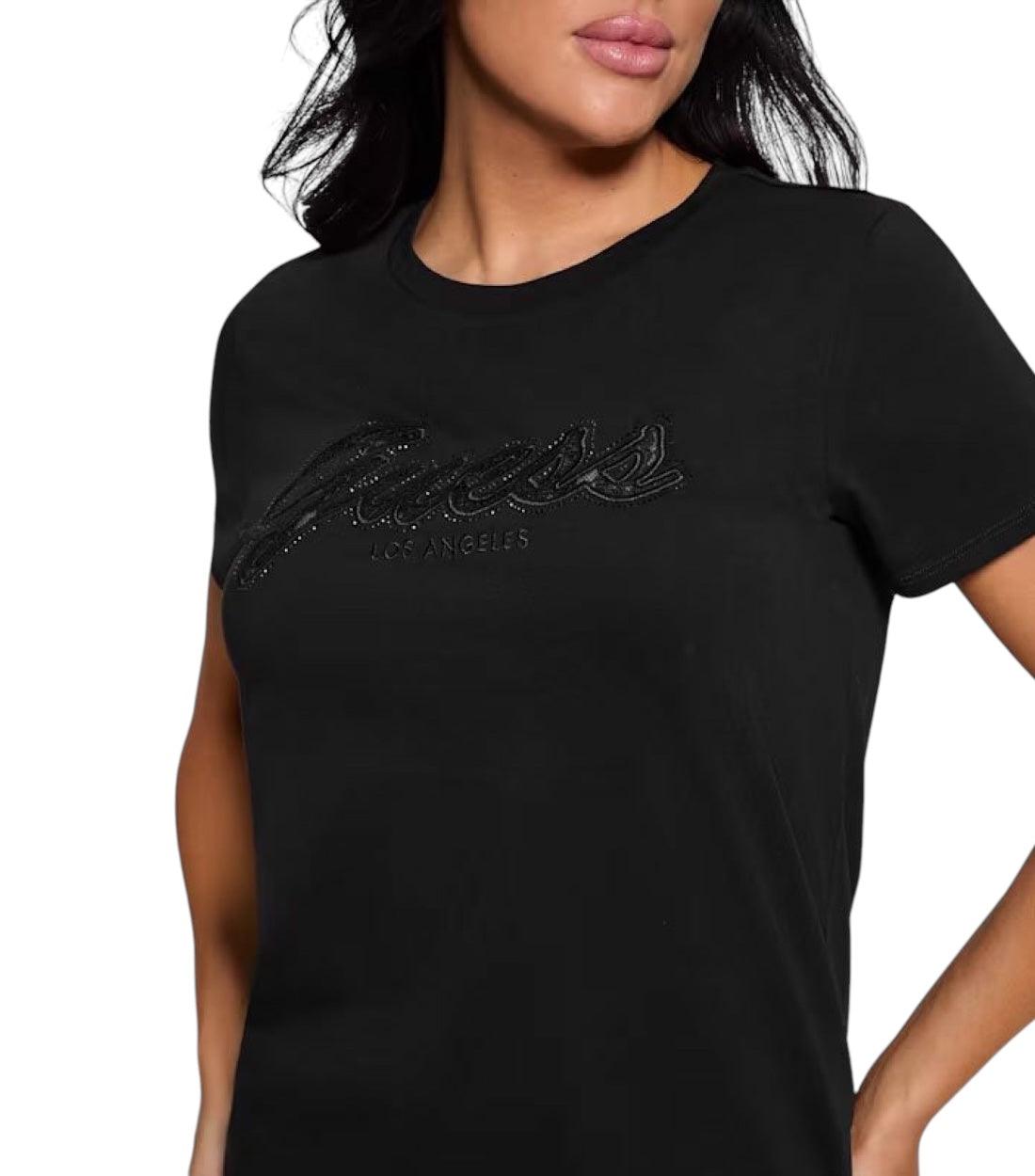Guess Zwart SCRIPT KANTEN LOGO T-shirt