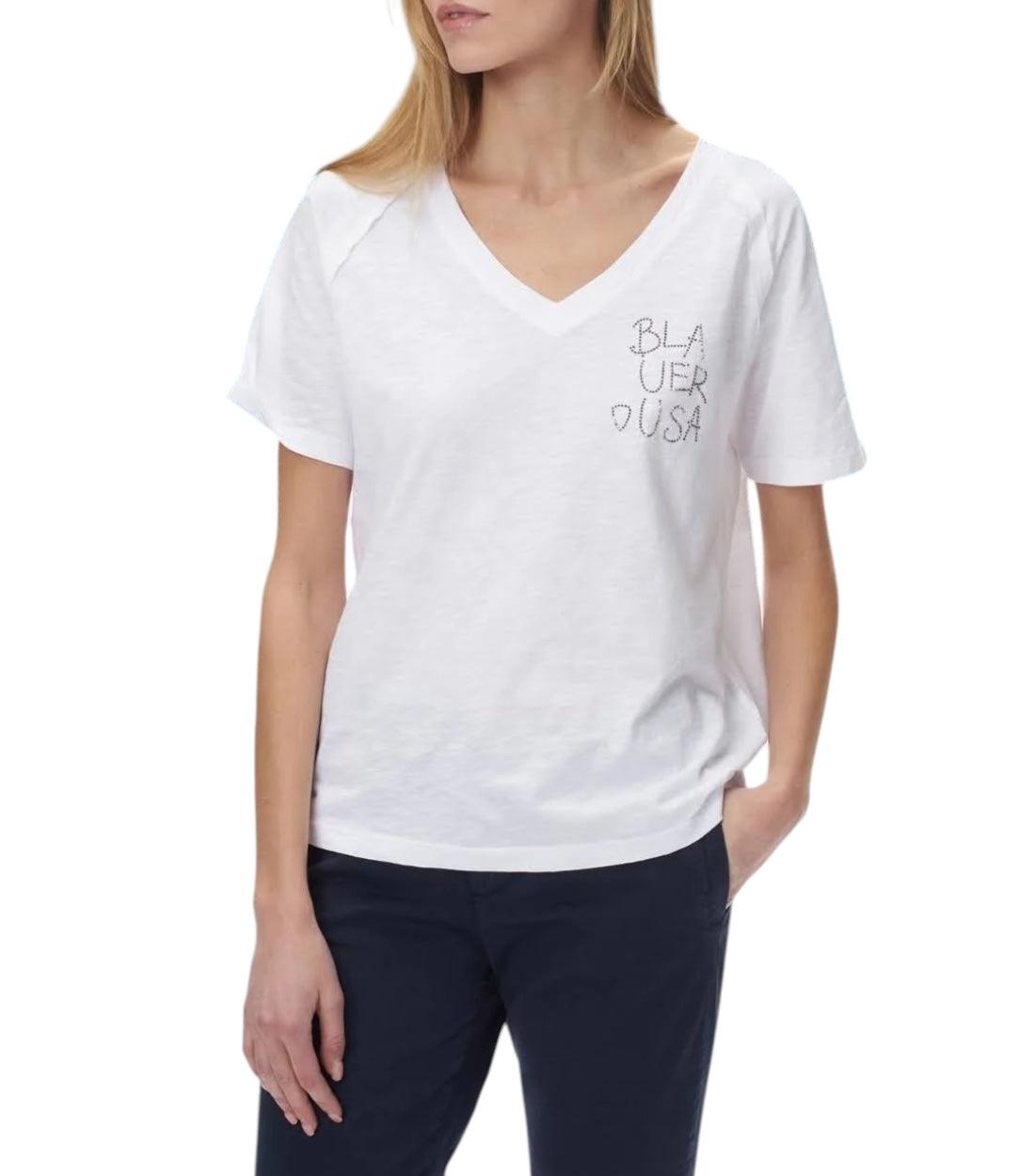 Blauer Wit V-Neck T-shirt Dames