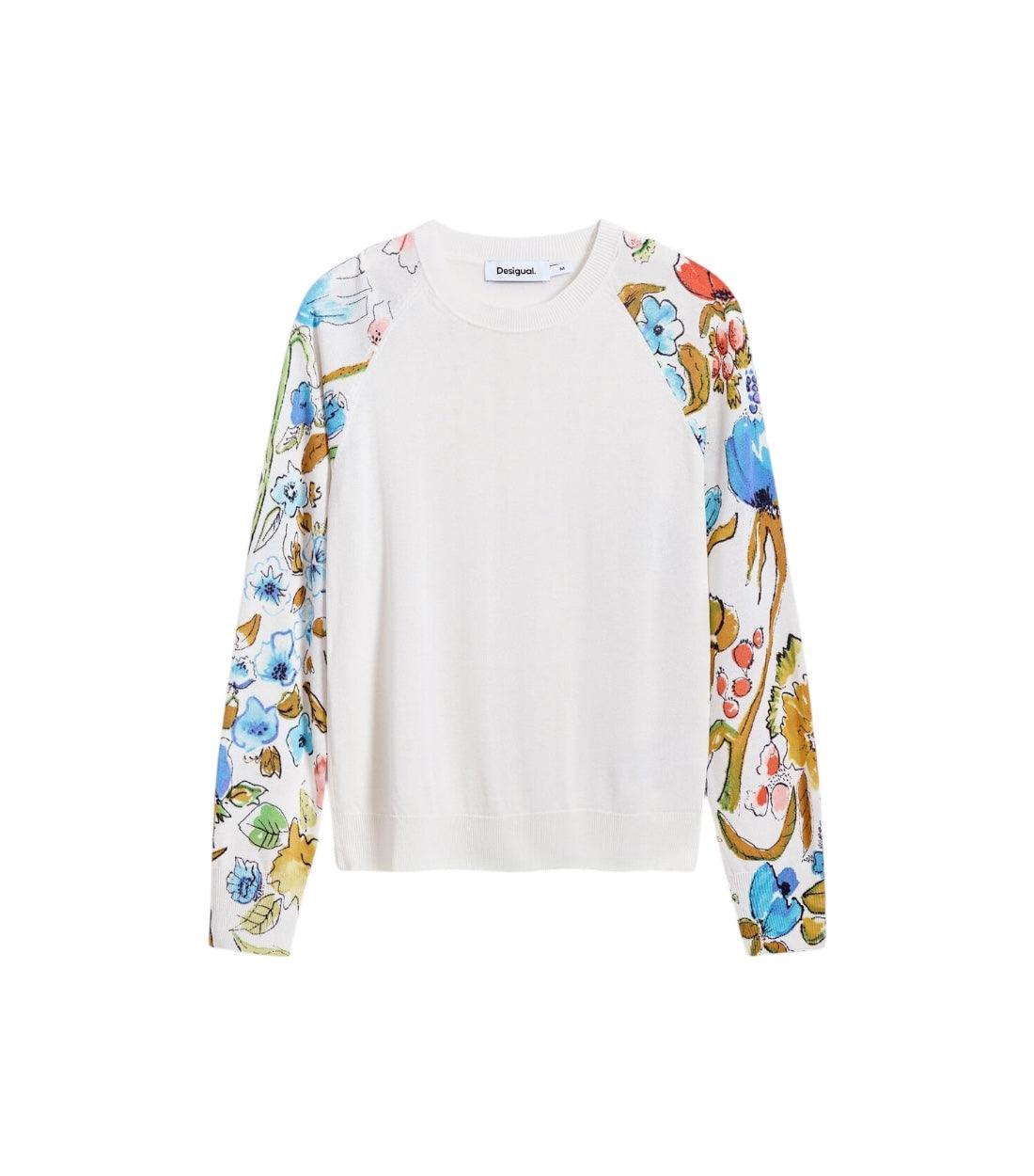 Desigual Witte Trui Met Bloemenmouwen