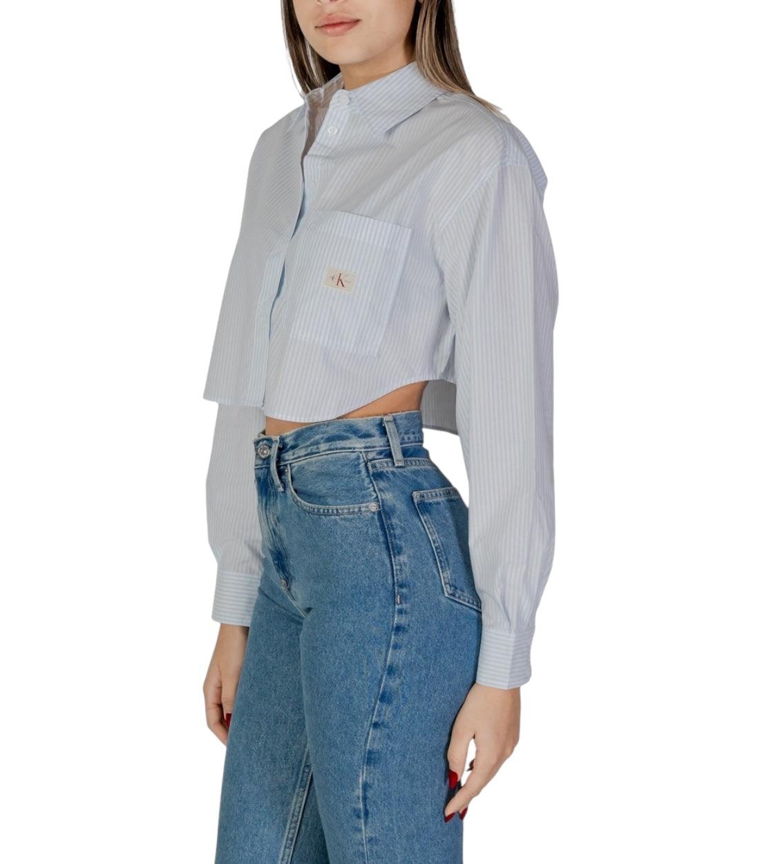 Calvin Klein Jeans Blauw Woven Label Cropped Blouse