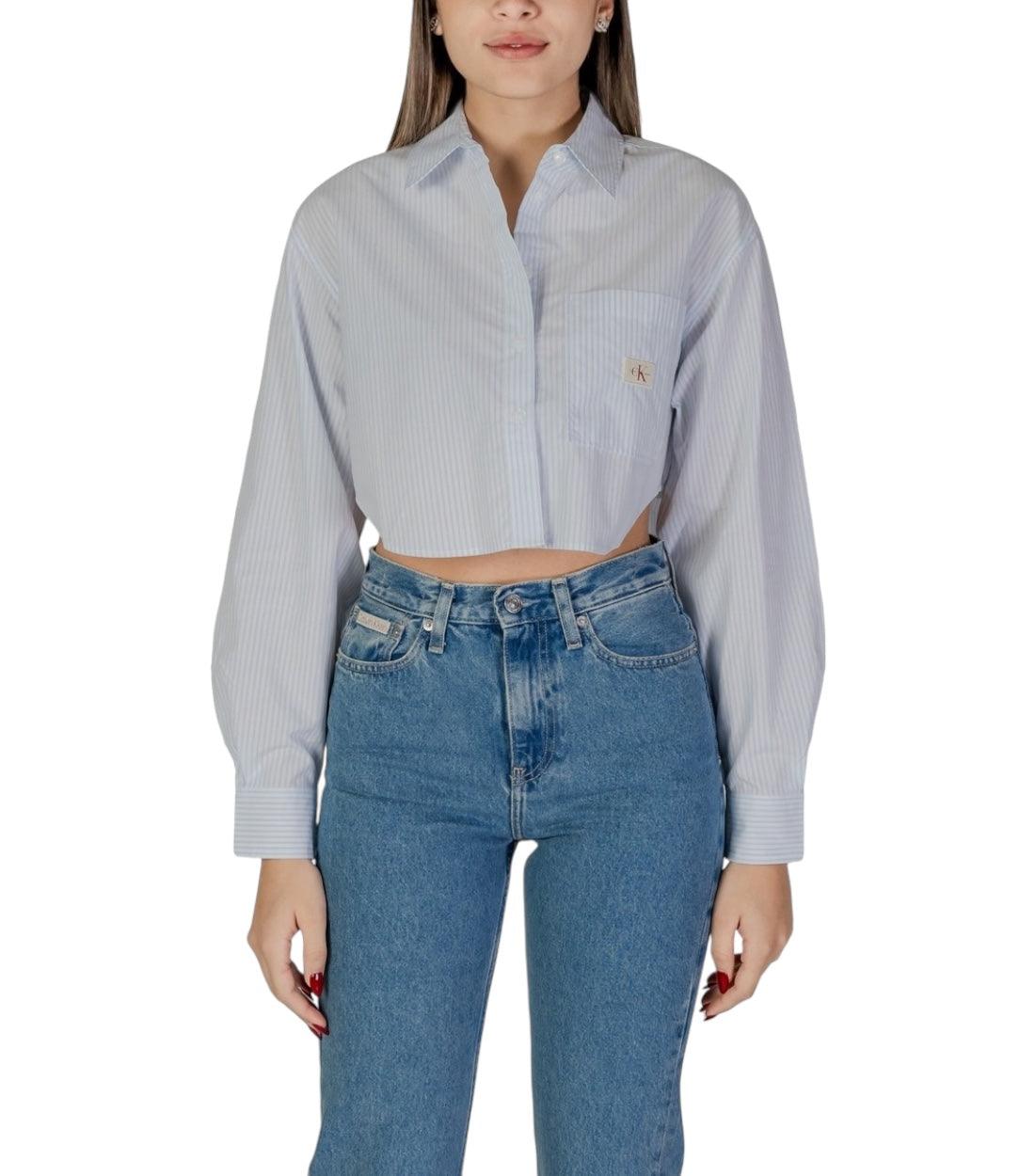 Calvin Klein Jeans Blauw Woven Label Cropped Blouse