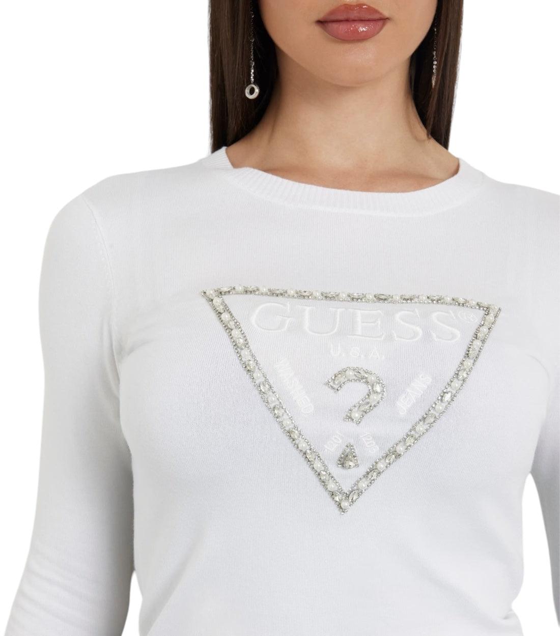 Guess Wit Triangle Logo Trui Met Sierstenen