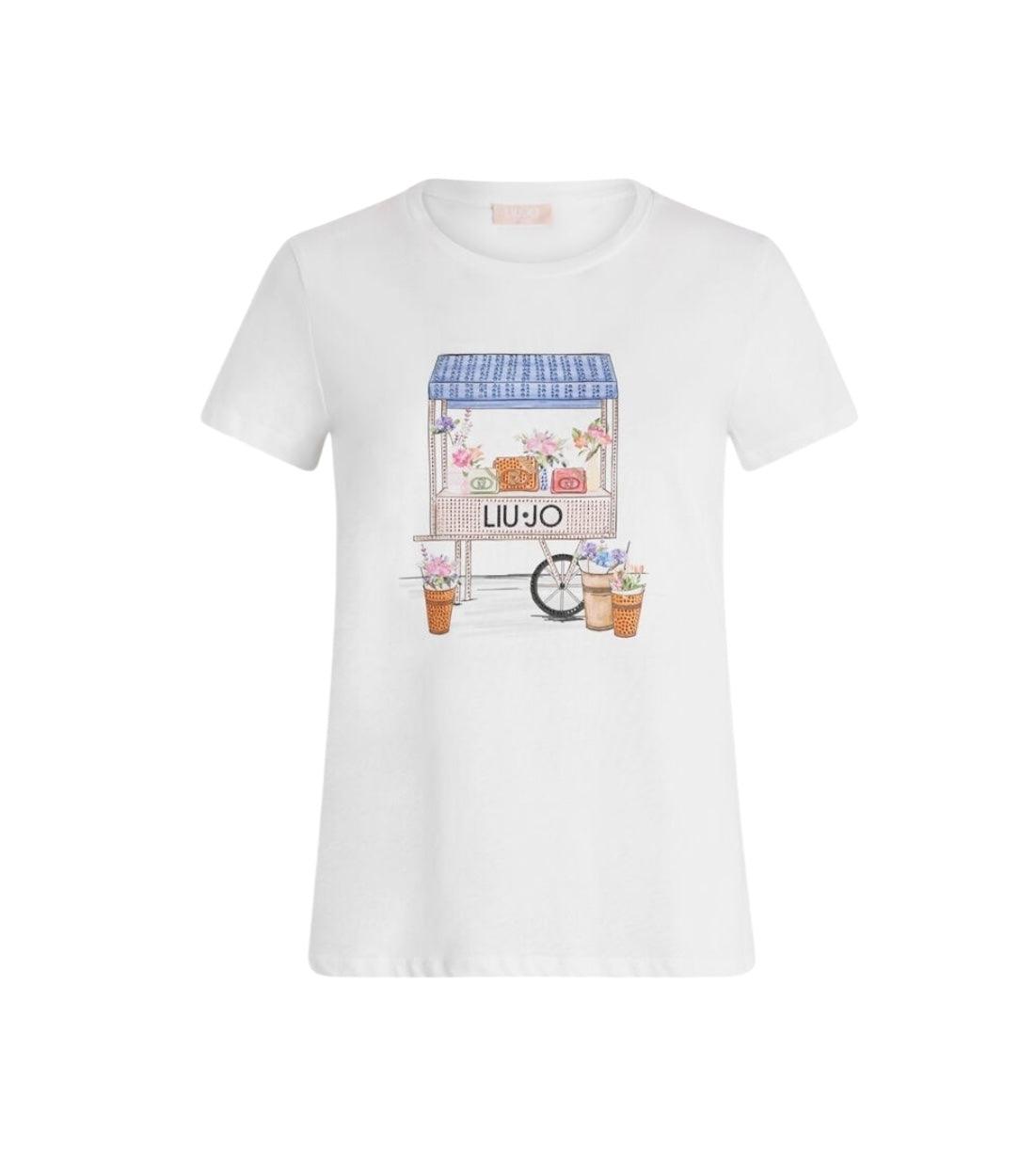 Liu Jo Wit T-shirt Met Print en Rhinestones