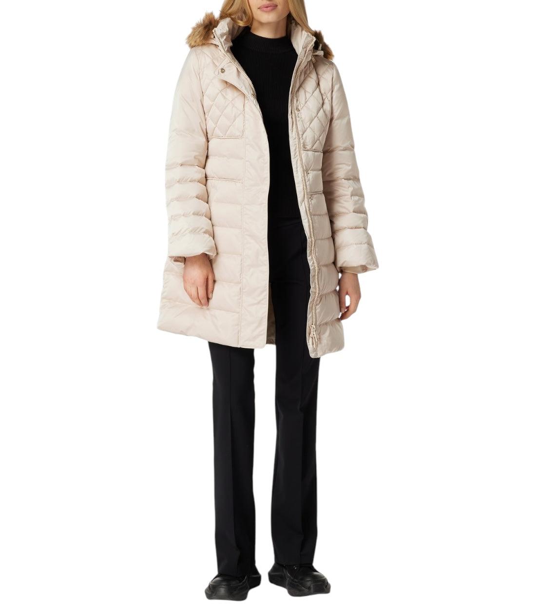 Guess Beige Lollie Lange donsjas met imitatiebont