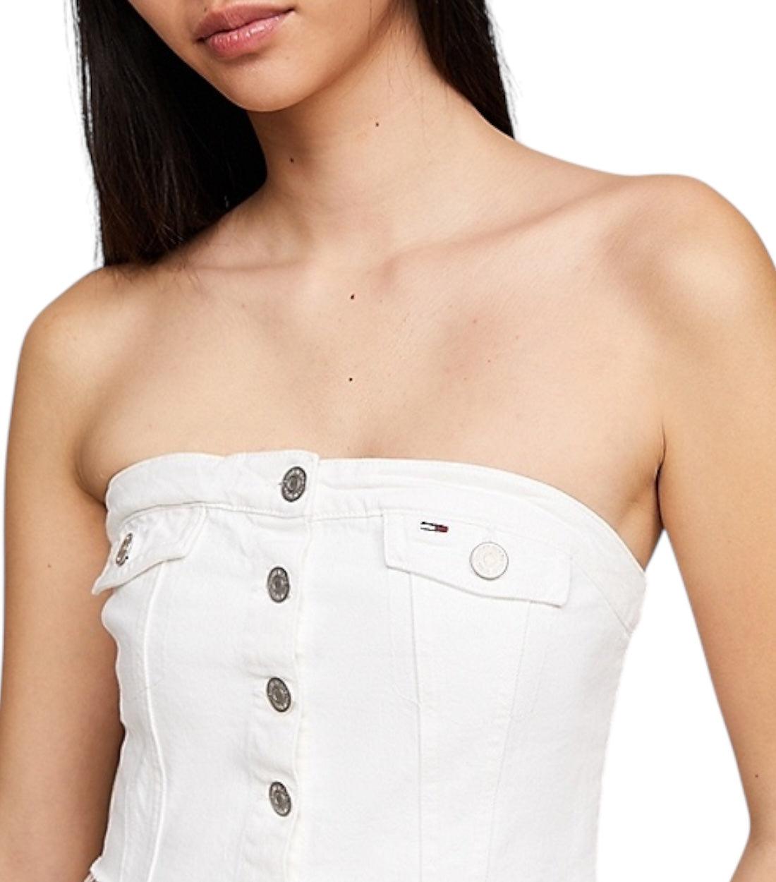 Tommy Hilfiger Jeans Wit Denim Fitted Cropped Bustier Top Dames