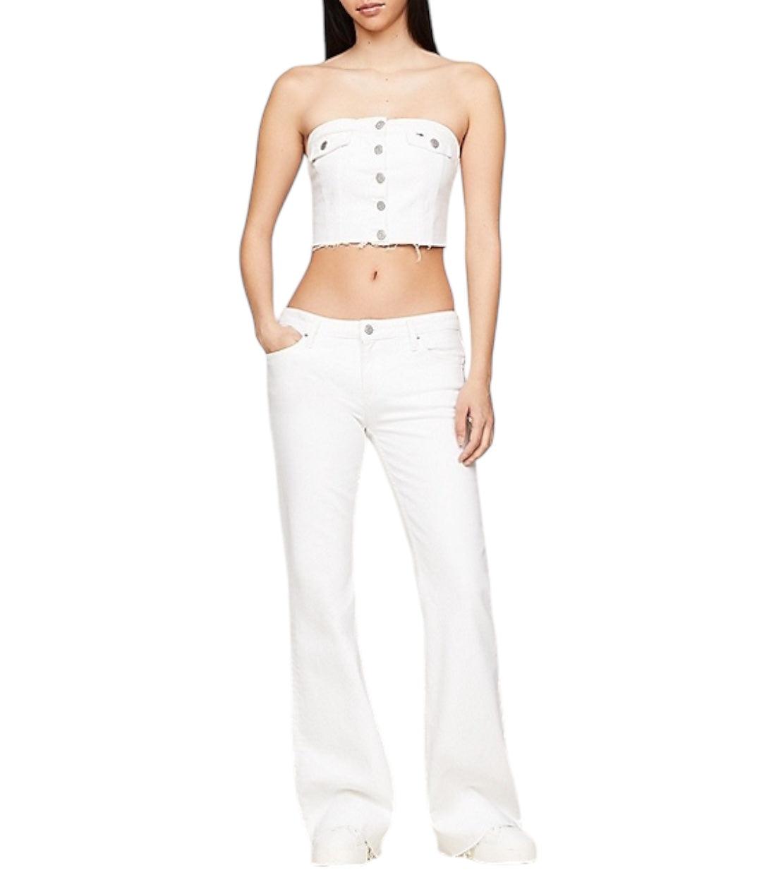 Tommy Hilfiger Jeans Wit Denim Fitted Cropped Bustier Top Dames