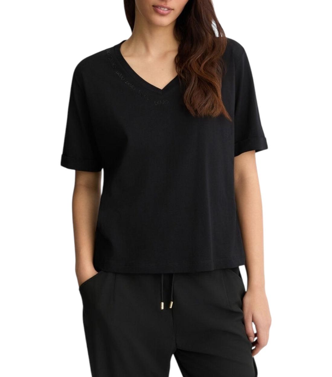 Liu Jo Zwart V-hals T-shirt Met Logo