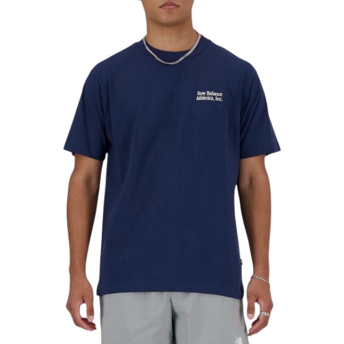 New Balance Blauw Athletics Flocked Katoenen T-Shirt
