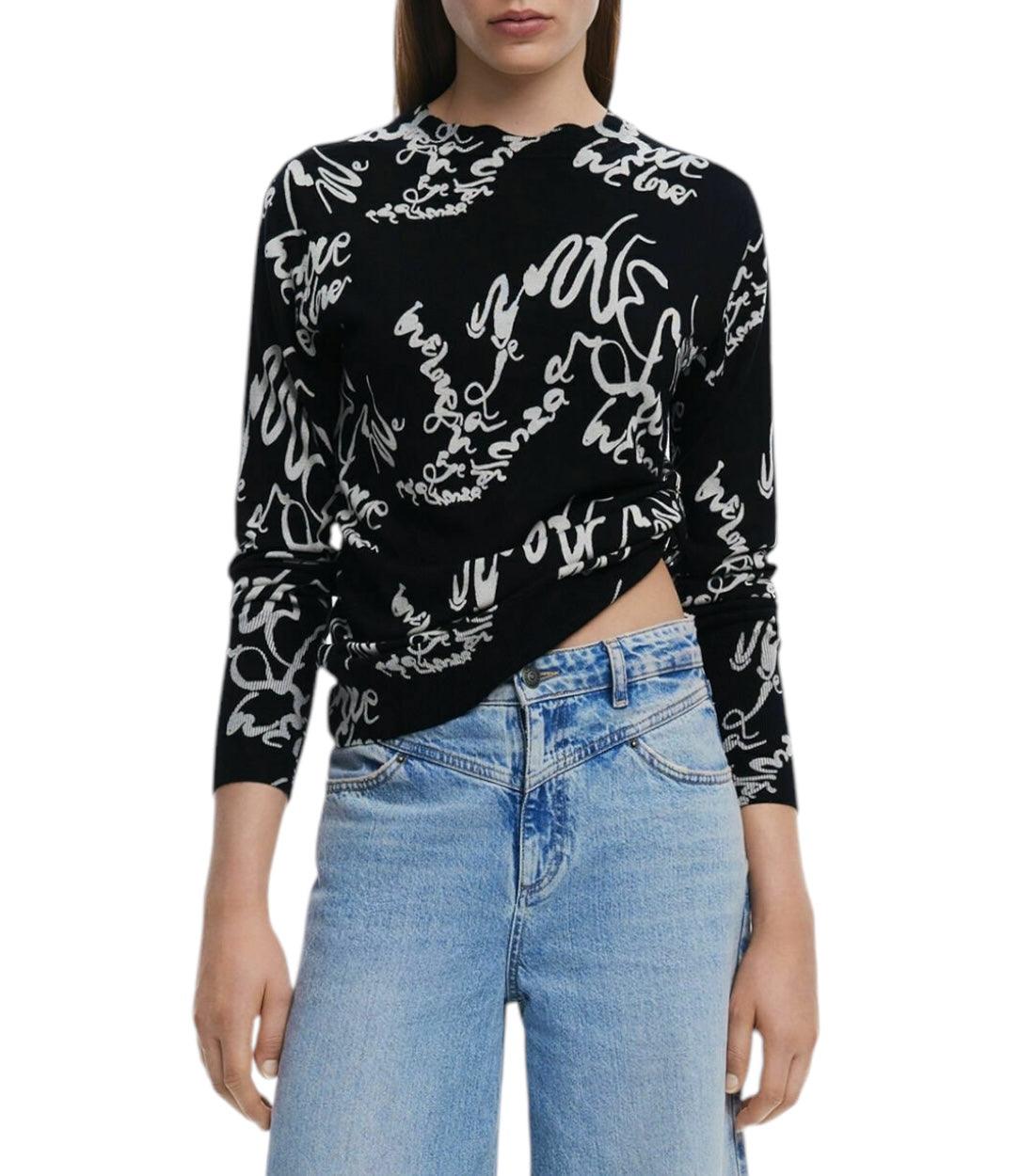Desigual Breimode Zwarte Trui Met Print