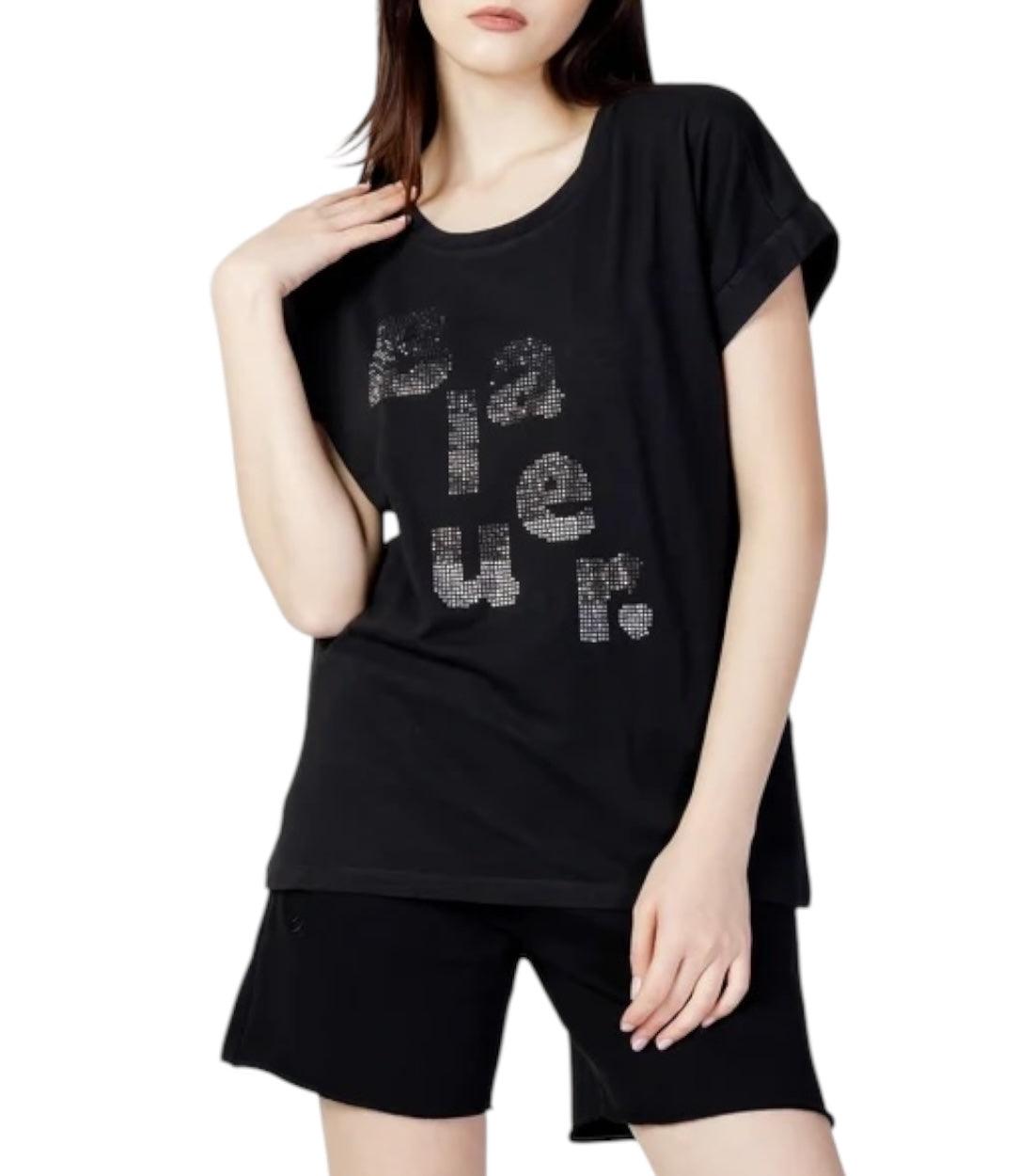 Blauer Zwart T-shirt Met Siersteentjes Dames