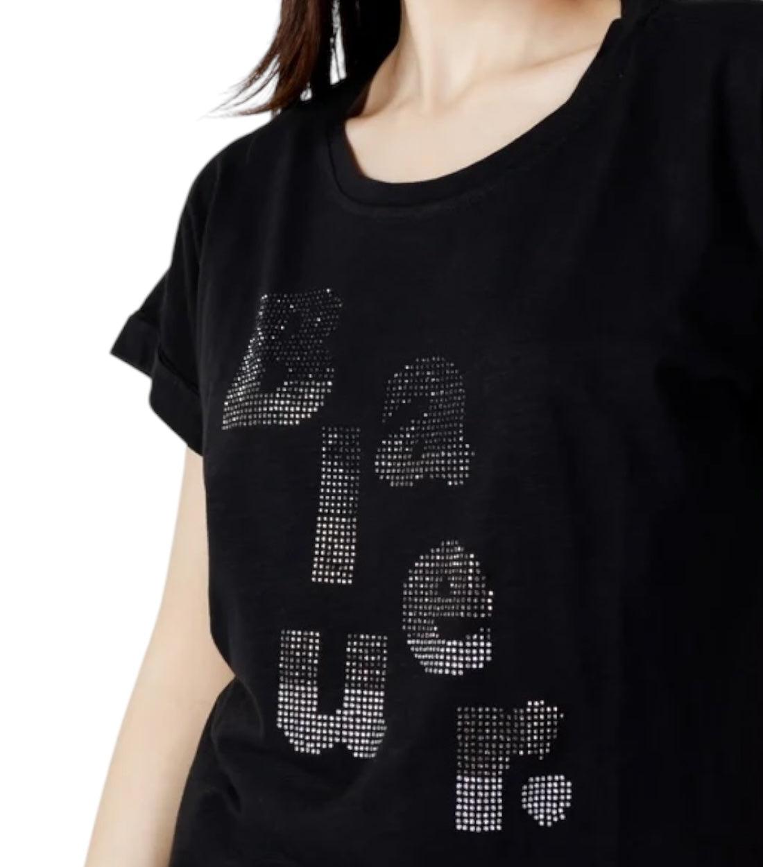 Blauer Zwart T-shirt Met Siersteentjes Dames